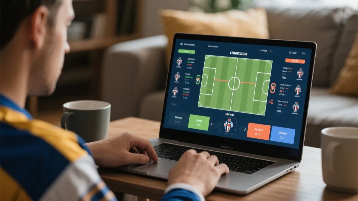 球迷在电脑前查看世界杯数据与赛程图表的网页阅读场景